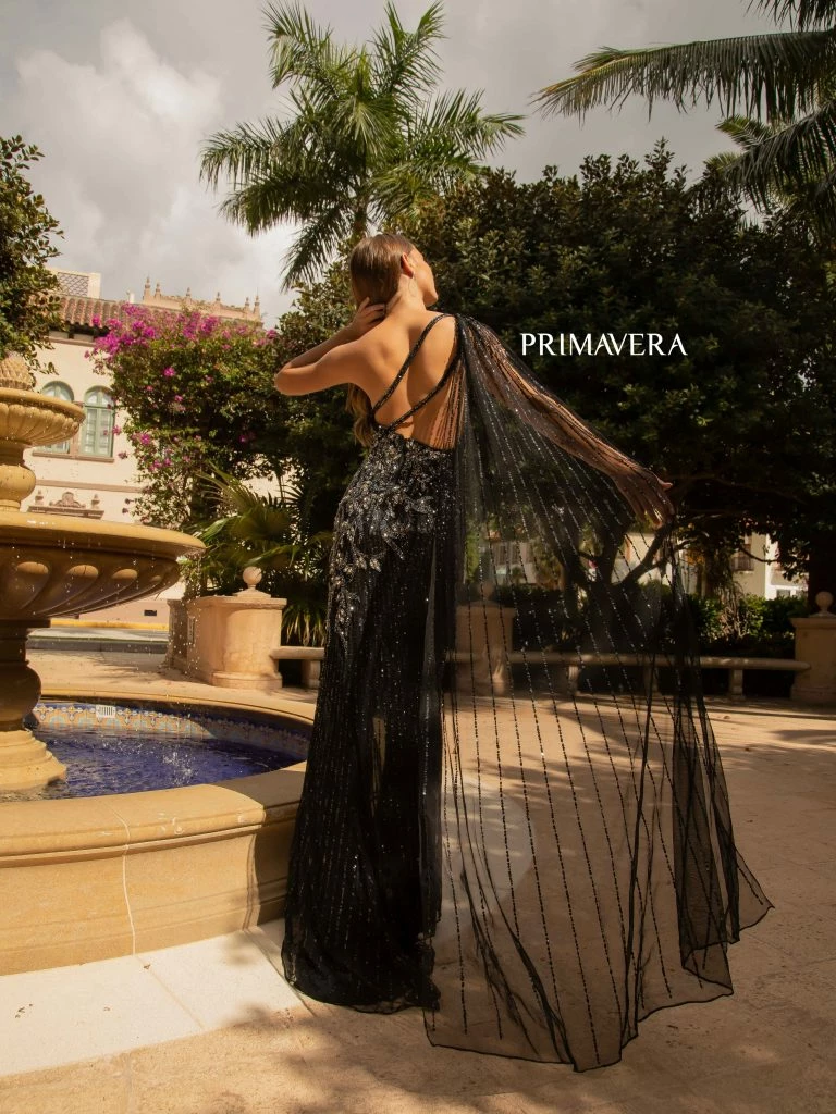 Backless Dresses Primavera Couture 3779 One Shoulder Prom Evening Dress Beaded Sequins Cape 7 Backless Dresses Primavera Couture 3779 One Shoulder Prom Evening Dress Beaded Sequins Cape