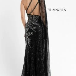 Backless Dresses Primavera Couture 3779 One Shoulder Prom Evening Dress Beaded Sequins Cape 24 Backless Dresses Primavera Couture 3779 One Shoulder Prom Evening Dress Beaded Sequins Cape