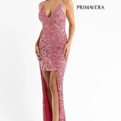 Backless Dresses Primavera Couture 3781 Beaded Prom Dress Short With Overskirt V Neckline Backless