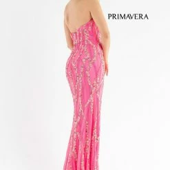 Primavera Couture 3782 Strapless Fitted Sequin Prom Dress Straight Neckline Flowers Sequin Dresses