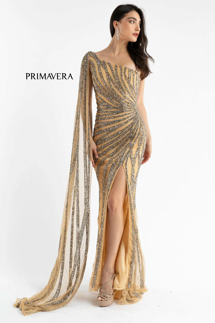Primavera Couture 3783 One Shoulder Prom Dress Evening Gown Sequined Cape Slit Sequin Dresses 9 Primavera Couture 3783 One Shoulder Prom Dress Evening Gown Sequined Cape Slit Sequin Dresses