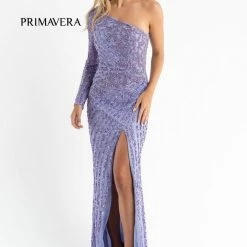 Primavera Couture 3785 One Shoulder Prom Dress One Long Sheer Sleeve Slit Sequins 54 Primavera Couture 3785 One Shoulder Prom Dress One Long Sheer Sleeve Slit Sequins