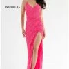 In Stock Primavera Couture 3791 Size 6 Neon Pink Prom Dress V Neckline Sequins Lace Up Tie Back Side Slit Backless Dresses