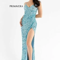 In Stock Primavera Couture 3791 Size 6 Neon Pink Prom Dress V Neckline Sequins Lace Up Tie Back Side Slit Backless Dresses