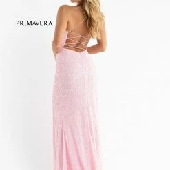 In Stock Primavera Couture 3791 Size 14 Purple Prom Dress V Neckline Sequins Lace Up Tie Back Side Slit Backless Dresses