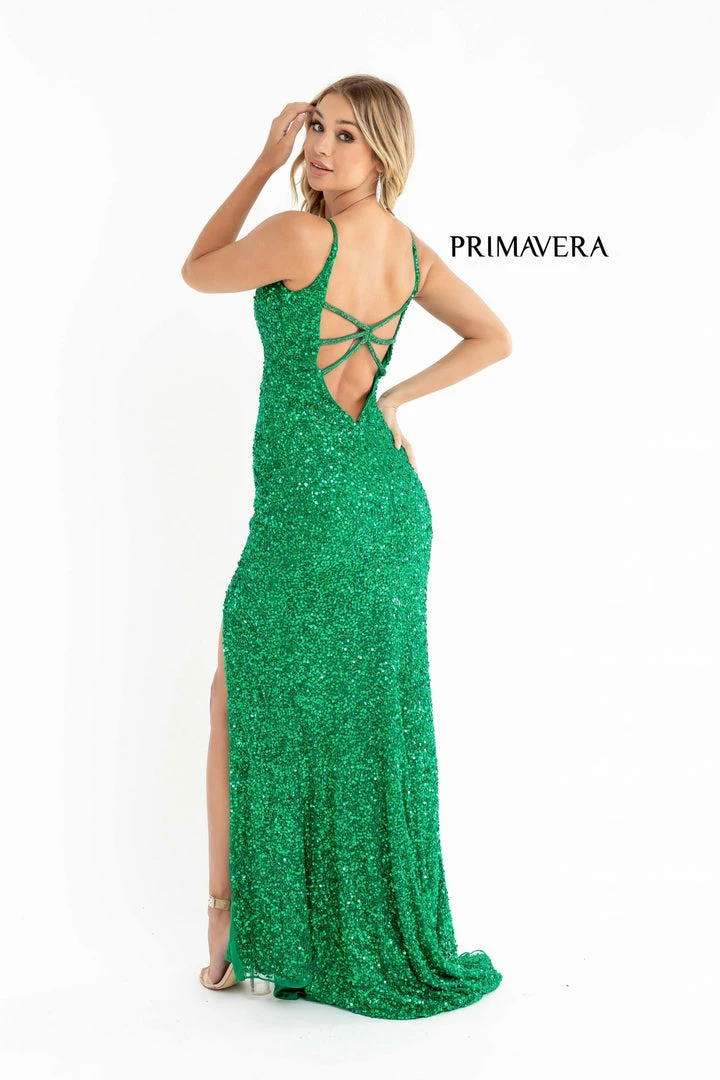 In Stock Primavera Couture 3792 Size 2 Sequin Prom Dress V Neckline Strappy Open Back Side Slit Train Backless Dresses 4 In Stock Primavera Couture 3792 Size 2 Sequin Prom Dress V Neckline Strappy Open Back Side Slit Train Backless Dresses