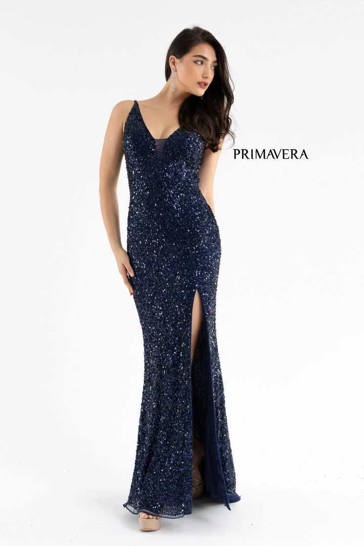 Primavera Couture 3792 Sequin Prom Dress V Neckline Strappy Open Back Side Slit Train 33 Primavera Couture 3792 Sequin Prom Dress V Neckline Strappy Open Back Side Slit Train