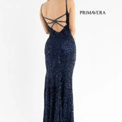 Primavera Couture 3792 Sequin Prom Dress V Neckline Strappy Open Back Side Slit Train 74 Primavera Couture 3792 Sequin Prom Dress V Neckline Strappy Open Back Side Slit Train