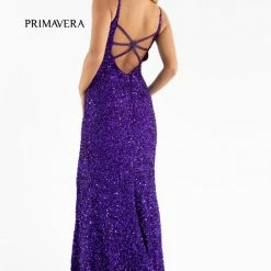 Primavera Couture 3792 Sequin Prom Dress V Neckline Strappy Open Back Side Slit Train 65 Primavera Couture 3792 Sequin Prom Dress V Neckline Strappy Open Back Side Slit Train