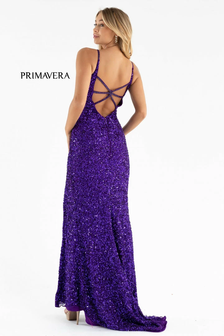 Primavera Couture 3792 Sequin Prom Dress V Neckline Strappy Open Back Side Slit Train 22 Primavera Couture 3792 Sequin Prom Dress V Neckline Strappy Open Back Side Slit Train