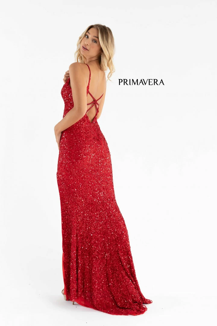 Primavera Couture 3792 Sequin Prom Dress V Neckline Strappy Open Back Side Slit Train 13 Primavera Couture 3792 Sequin Prom Dress V Neckline Strappy Open Back Side Slit Train
