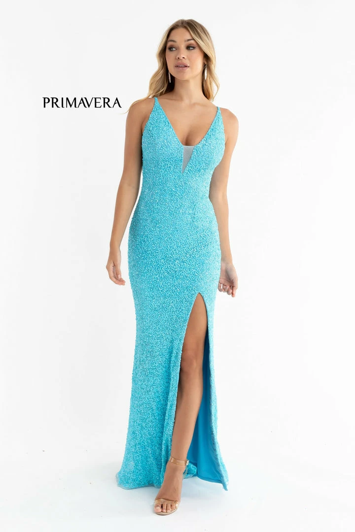 Primavera Couture 3792 Sequin Prom Dress V Neckline Strappy Open Back Side Slit Train 8 Primavera Couture 3792 Sequin Prom Dress V Neckline Strappy Open Back Side Slit Train
