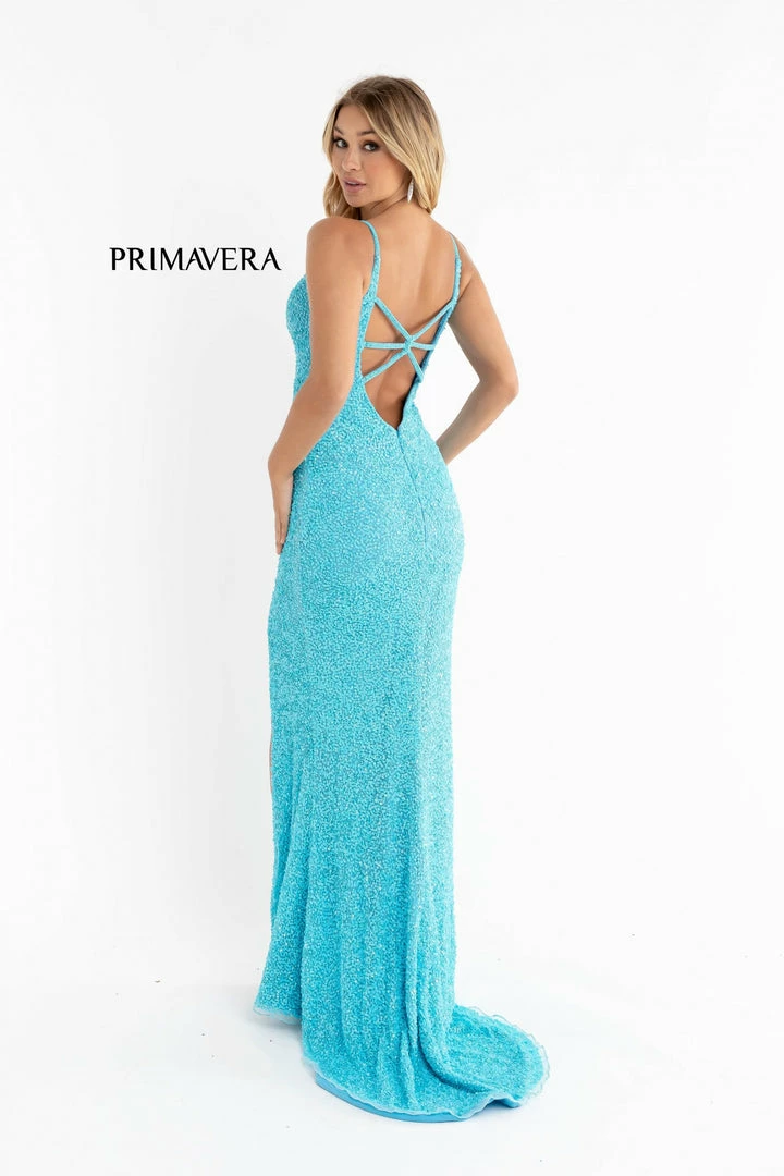 Primavera Couture 3792 Sequin Prom Dress V Neckline Strappy Open Back Side Slit Train 6 Primavera Couture 3792 Sequin Prom Dress V Neckline Strappy Open Back Side Slit Train