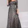 Jovani Grey Off The Shoulder Lace A-Line Evening Dress 37938