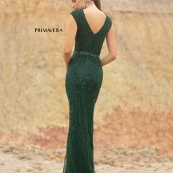 Primavera Couture 3794 Sequined Evening Gown Cap Sleeves Prom Dress Mid Back