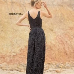 Primavera Couture 3795 Sequined Evening Gown V Neckline V Back Prom Dress A Line Sequin Dresses