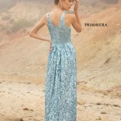 Primavera Couture 3795 Sequined Evening Gown V Neckline V Back Prom Dress A Line Sequin Dresses