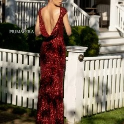 Primavera Couture 3796 Sequined Formal Dress High Neckline Cowl Back Evening Gown 10 Primavera Couture 3796 Sequined Formal Dress High Neckline Cowl Back Evening Gown