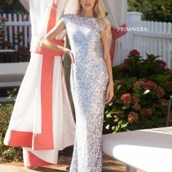 In Stock Primavera Couture 3796 Size 14, 20 Rose Gold Sequined Formal Dress High Neckline Cowl Back Evening Gown 9 In Stock Primavera Couture 3796 Size 14, 20 Rose Gold Sequined Formal Dress High Neckline Cowl Back Evening Gown