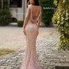 In Stock Primavera Couture 3796 Size 14, 20 Rose Gold Sequined Formal Dress High Neckline Cowl Back Evening Gown