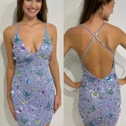 Backless Dresses Primavera Couture 3801 Short 2022 Homecoming Dress Fitted Sequin Beaded Short Cocktail Dress
