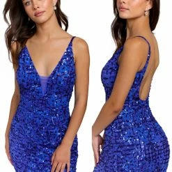 Primavera Couture 3808 Short 2022 Homecoming Dress Fitted Sequin Cocktail Dress Backless Dresses