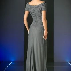 In Stock CD 3813 Size 4 Long Ruched Off The Shoulder Mother Of Formal Evening Dress Peach