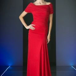 In Stock CD 3813 Size 4 Long Ruched Off The Shoulder Mother Of Formal Evening Dress Peach
