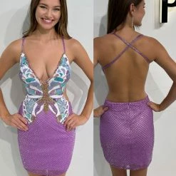 Backless Dresses Primavera Couture 3821 Short 2022 Homecoming Dress Fitted Sequin Cocktail Dress