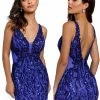 Backless Dresses Primavera Couture 3822 Short 2022 Homecoming Dress Fitted Sequin Cocktail Dress