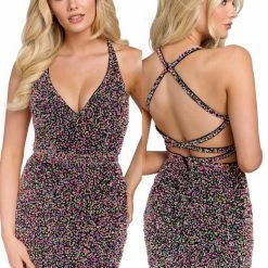 Sequin Dresses Primavera Couture 3824 Short 2022 Homecoming Dress Fitted Sequin Cocktail Dress