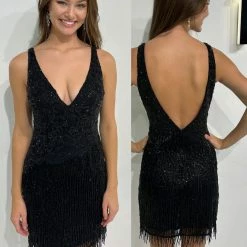 Backless Dresses Primavera Couture 3828 Short 2022 Homecoming Dress Fitted Sequin Cocktail Dress