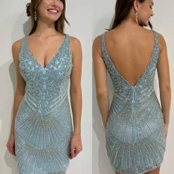 Primavera Couture 3829 Short 2022 Homecoming Dress Fitted Sequin Cocktail Dress Backless Dresses