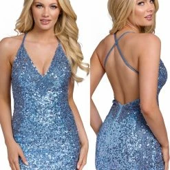 Backless Dresses Primavera Couture 3831 Short 2022 Homecoming Dress Fitted Sequin Cocktail Dress