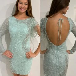 Backless Dresses Primavera Couture 3842 Short 2022 Homecoming Dress Fitted Sequin Beaded Short Cocktail Dress
