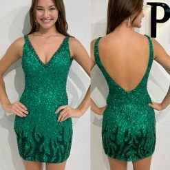 Backless Dresses Primavera Couture 3847 Short 2022 Homecoming Dress Fitted Sequin Beaded Short Cocktail Dress