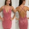 Primavera Couture 3851 Short 2022 Homecoming Dress Fitted Sequin Beaded Short Cocktail Dress Backless Dresses