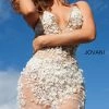 Jovani 3982 Short Sheer Floral Applique Backless Cocktail Evening Dress Prom Gown Backless Dresses
