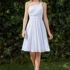 In Stock CD 3909 Size 4, 6, 10 Knee Length A Line One Shoulder Formal Cocktail Dress Coral Fuchsia