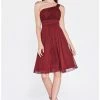 In Stock CD 3909 Size 4, 6, 10 Knee Length A Line One Shoulder Formal Cocktail Dress Coral Fuchsia