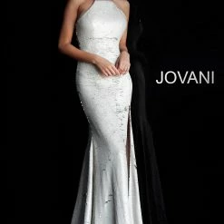 Discontinued Long Sleeve Dresses Jovani 63923 Silver/Pearl Reverse Sequins Prom Dress