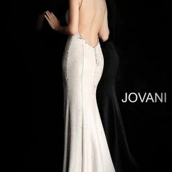 Discontinued Long Sleeve Dresses Jovani 63923 Silver/Pearl Reverse Sequins Prom Dress