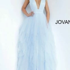 Jovani 3928 Plunging Neckline Tulle Prom Dress Ball Gown