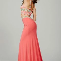 In Stock Jovani 39350 Two Piece Coral Prom Dress Size 4 Pageant Gown High Neck
