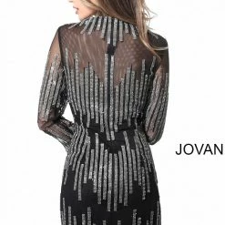 Discontinued Long Sleeve Dresses Jovani 3964 Short Fitted Embellished Long Sleeve Cocktail Dress