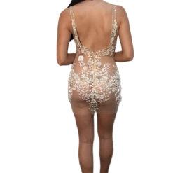 Jovani 3982 Short Sheer Floral Applique Backless Cocktail Evening Dress Prom Gown Backless Dresses 6 Jovani 3982 Short Sheer Floral Applique Backless Cocktail Evening Dress Prom Gown Backless Dresses