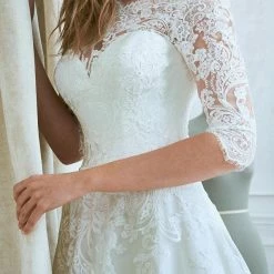 In Stock White One OSSA Size 28 Sheer Lace Off The Shoulder Wedding Dress Sleeves Ballgown Ballgown Dresses