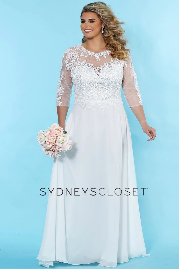 Sydney's Closet SC5232 Faye Wedding Dress Sheer Three Quarter Sleeves Plus Sized SC 5232 3 Sydney's Closet SC5232 Faye Wedding Dress Sheer Three Quarter Sleeves Plus Sized SC 5232