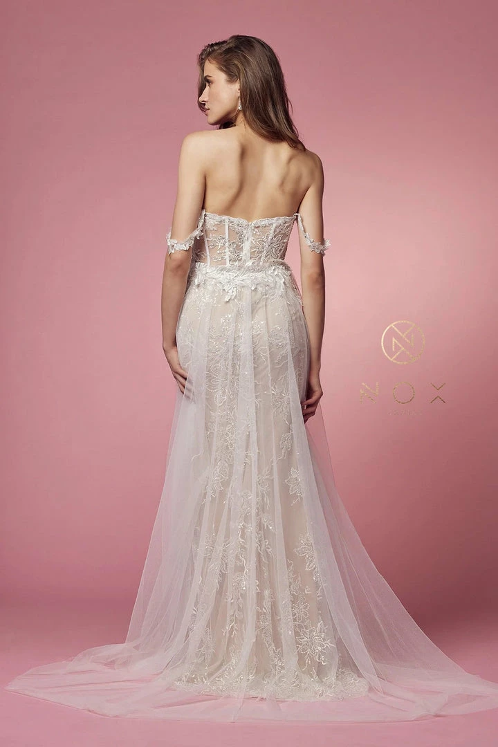 In Stock Nox Anabel E441 Size 4, 10, 14 Off The Shoulder Sheer Lace Wedding Dress Slit Overskirt Bridal Gown Boho 10 In Stock Nox Anabel E441 Size 4, 10, 14 Off The Shoulder Sheer Lace Wedding Dress Slit Overskirt Bridal Gown Boho