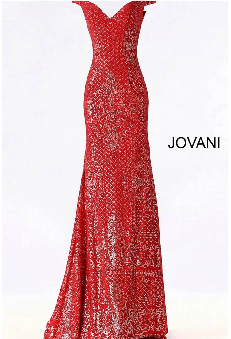 In Stock Jovani JVN60139 Size 6 Red Shimmer Prom Dress Long Glitter Gown Off The Shoulder 6 In Stock Jovani JVN60139 Size 6 Red Shimmer Prom Dress Long Glitter Gown Off The Shoulder